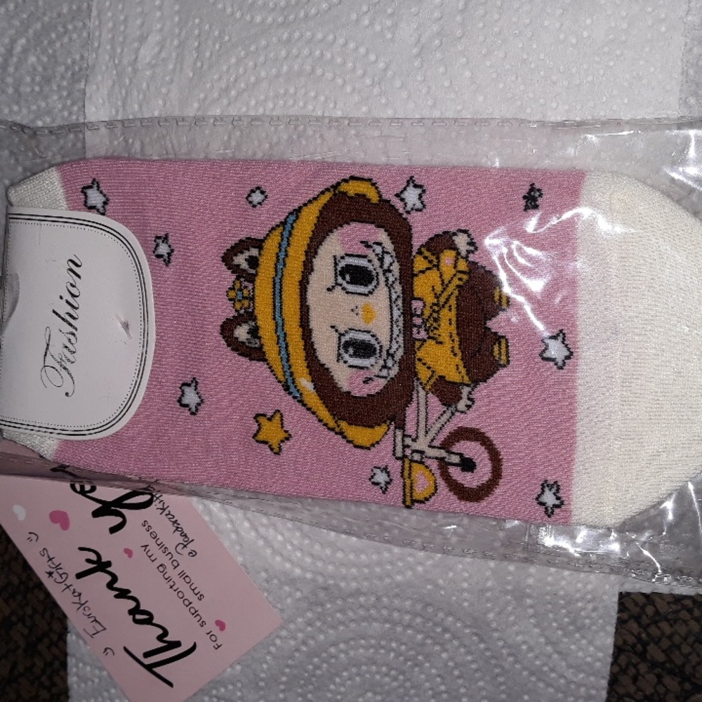 LABUBU Character Socks Biker Pink Brown NEW in pkg 1 pr size 5-10 Adult NWT